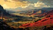 Autumn valley landscape in bright colors, AI