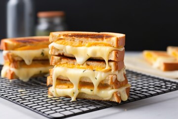 Poster - sandwich with melting cheeses on a cooling rack