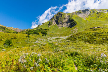 Summer mountain landscape at Krasnaya Polyana mountain resort, Sochi, Russia