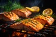close-up of grilled salmon. Generative AI