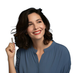 Portrait of smiling businesswoman with happiness. Happy girl in the office on transparent background