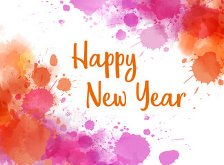 Wall Mural - Banner background with colorful watercolor imitation splash blots frame. Happy New Year.