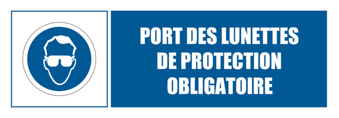 Wall Mural - Lunette de protection Affiche signalisation entreprise fond bleu EPI équipement de sécurité 