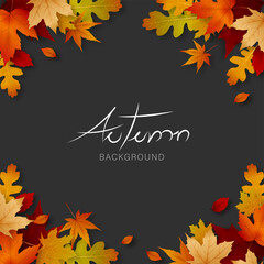 Wall Mural - Autumn background border design frame with leaf decoration at corners and copy space in the middle, vector illustration