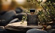 The beautiful black bottle of perfume is a symbol of luxury and sophistication.