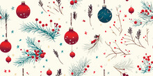 Christmas Vintage Seamless Pattern With Retro Balls, Vector Holiday Background In Flat Style For Fabric, Textile, Wrapping Paper, Wallpaper.