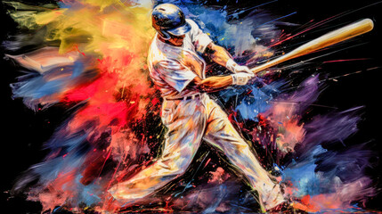 Wall Mural - Abstract Acryl Oil Surreal Baseball Softball The Batter Tries to Hit the Ball Digital Art Wallpaper Background Cover Brainstorming