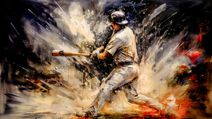 Poster - Abstract Acryl Oil Surreal Baseball Softball The Batter Tries to Hit the Ball Digital Art Wallpaper Background Cover Brainstorming