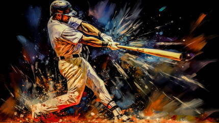 Poster - Abstract Acryl Oil Surreal Baseball Softball The Batter Tries to Hit the Ball Digital Art Wallpaper Background Cover Brainstorming