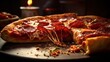 Delicious and Cheesy Chicago-Style Deep Dish Pizza with Pepperoni and Tomato Sauce on a Wooden Table