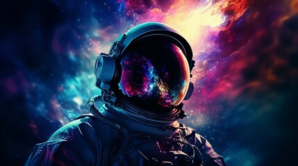 Wall Mural - A man in a space suit standing in front of a colorful background