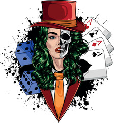 Sticker - vector illustration of woman joker in suit