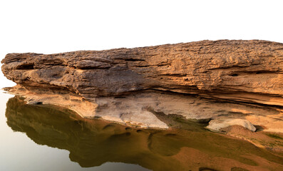 Wall Mural - landscape view rock stone and water front transparent background. png file