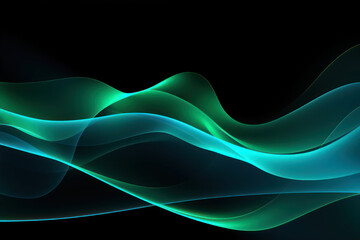abstract background with blue and green waves on a black background. color light green abstract wave