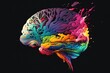 Neon brain, colorful brain, brain on a black background, digital art style, illustration painting