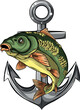 vector illustration of carp fish with anchor