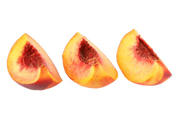 Wall Mural - Peach slices on a light background.