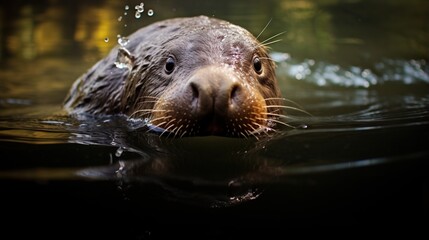 Sticker -  a close up of a sea otter swimming in the water.  generative ai