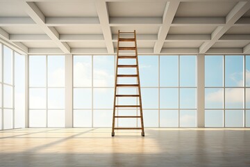 Wall Mural - High ladder standing in center of empty office