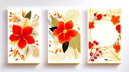 Sticker - Set of three cards with flower and leaves on the front and back of each card.