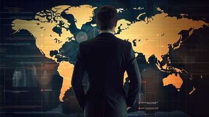 A person with a world map, studying geopolitical factors that influence emerging markets