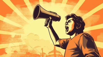 Leinwandbilder - A person with a megaphone, advocating for community-driven solutions in civic engagement