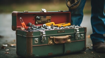 Leinwandbilder - A person with a toolbox, representing practical problem-solving skills and tools
