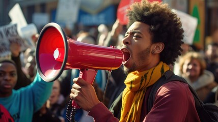 Leinwandbilder - A person with a megaphone, advocating for community-driven solutions in civic engagement