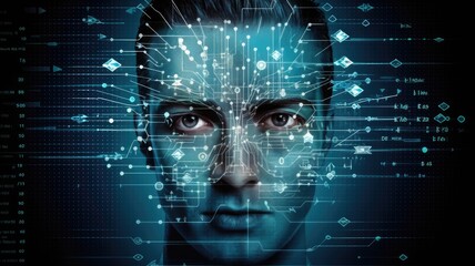 Leinwandbilder - Visualize a person using biometric authentication methods for secure access and identity verification