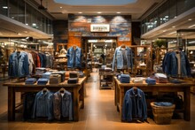 Clothing Store's Denim Section Featuring Various Styles And Washes Of Jeans, Generative AI