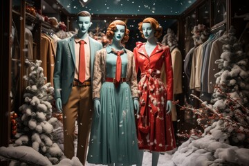 Wall Mural - Clothing store's mannequins dressed in seasonal outfits, Generative AI