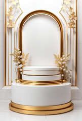 Wall Mural - Luxury white and gold podium for product presentation.