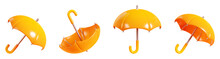 Open Rain Umbrella 3d Render Illustration - Cartoon Icon Of Autumn And Rainy Weather Yellow Element For Seasonal Design.