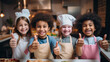 © ReneBot/Peopleimages - AI - Group of diverse kids in kitchen. Positive happy baking and cooking education