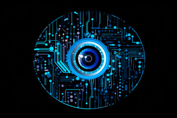 Poster - A robotic eye with binary code reflections, signifying AI's vision and visual processing capabilities.