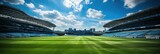Fototapeta Sport - A soccer stadium with a lawn field