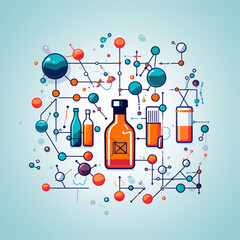Poster - A line art icon of Insulin, using specific chemical structures and symbols.