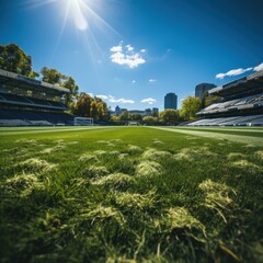 Wall Mural - A soccer stadium with a lawn field