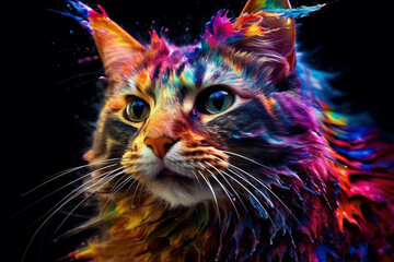 Fototapete - An vibrant photograph of a Cat splashed in bright paint, symbolizing freshness and health. 