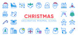 Fototapeta Do przedpokoju - Christmas Decorative Minimal Icons Set. Vector illustrations. Seasonal Elements - Garlands, Wreath, Santa, Fireplace, Mitten, Gifts, Cookies, Christmas Tree, Bottle, Snowman.
