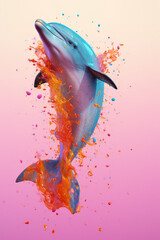 Fototapete - An abstract surreal photograph of a Dolphin splashed in bright paint, contemporary colors and mood social background. 
