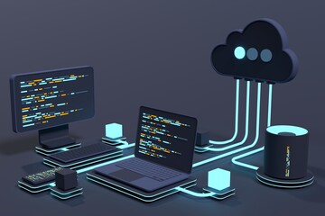 Wall Mural - cloud technology computing concept. modern cloud technology. data center isometric concept. 3d cloud
