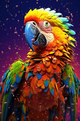 Wall Mural - A lively parrot with feathers dipped in a rainbow of paint drips, reflecting the vibrant and exotic nature of these intelligent and colorful birds. 