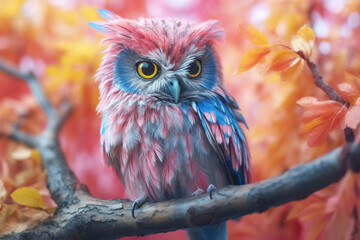 Wall Mural - A pastel Owl perched on a branch, its feathers adorned with subtle pastel shades and intricate details, radiating a sense of delicacy and freedom. 