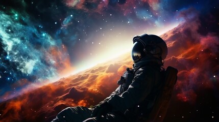 Wall Mural - A man in a space suit sitting in a chair