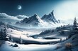 winter mountains, winter forest, landscape for winter, digital art style, illustration painting