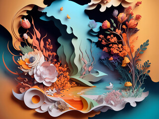 Canvas Print - paper cuttings art collage