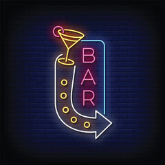 Wall Mural - Neon Sign bar with brick wall background vector