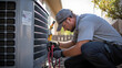 HVAC Worker performing Heat Pump Maintenance