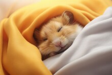 Cute Hamster Sleeping In A Blanket Inside
